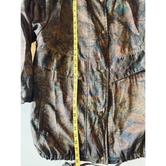 Vintage London Fog Womens Medium Parka Jacket Floral Leaves Brown Insulated 90s - Picture 13 of 16